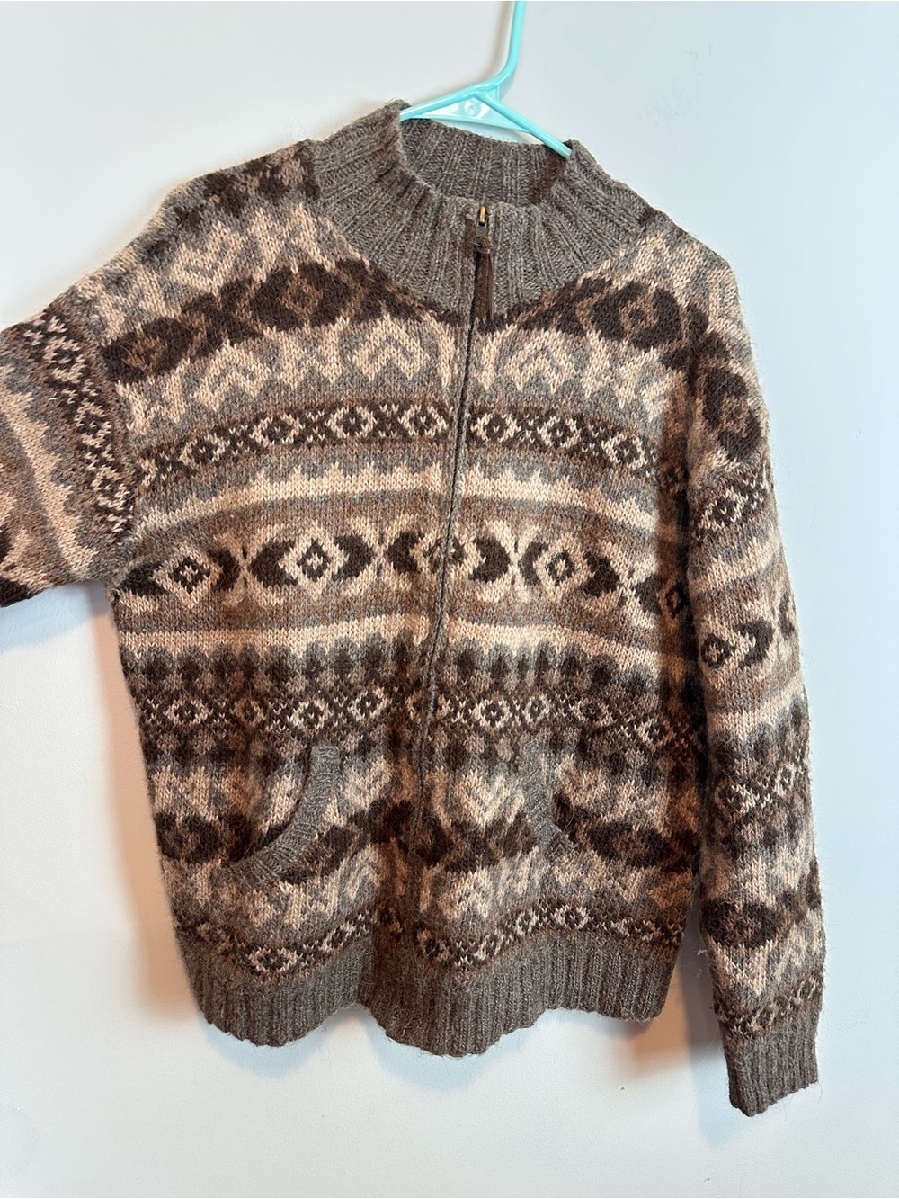 Vintage Lauren Ralph Lauren Hand Knit Llama Wool Fair Isle Zip Cardigan Sz Large - Picture 2 of 9